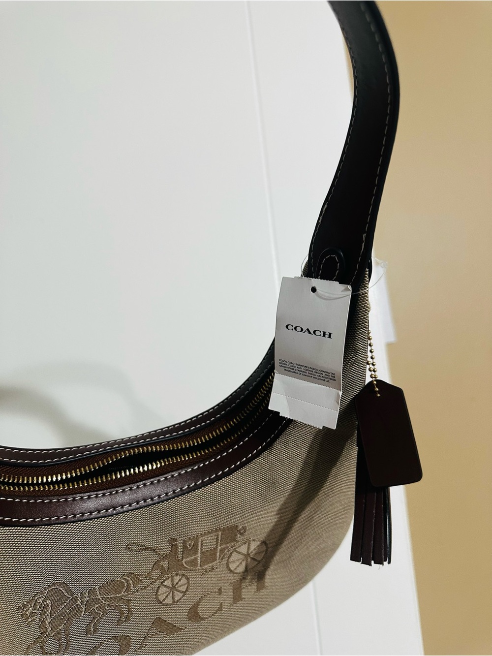 Coach Taupe Shoulder Bag with Brown Trim - Picture 4 of 8